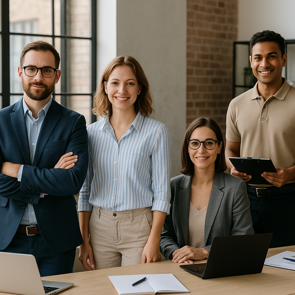 Site yönetimi sektöründeki popüler kariyer pozisyonlarını gösteren modern iş ortamı